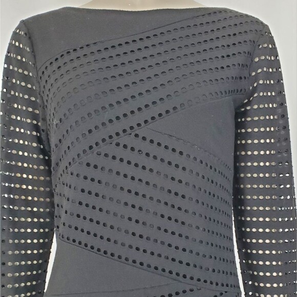 Vince Camuto Black Mesh-Like Long-Sleeve Bandage Top - Picture 8 of 12